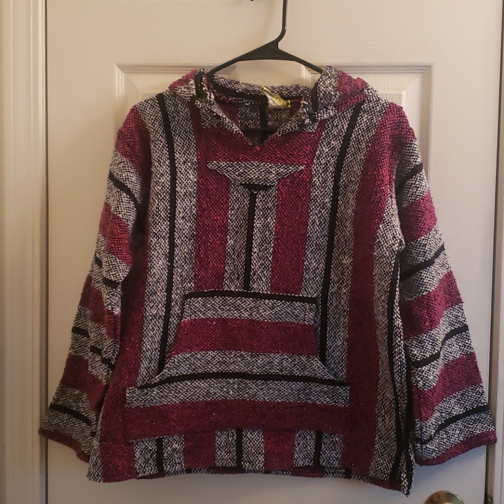 Baja Hoodie Hippie Drug Rug Pink & Gray Small